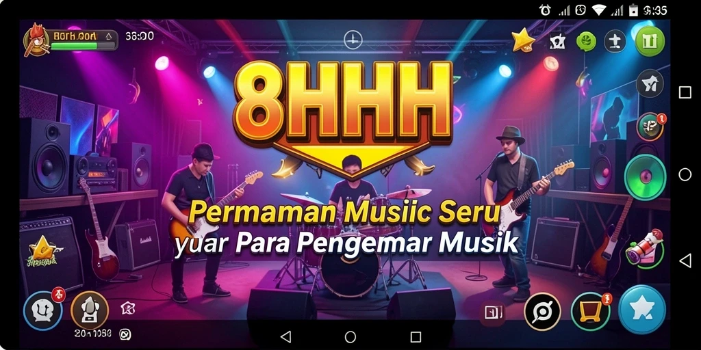 Screenshot gameplay 8HHH menunjukkan interaksi musik yang seru dan colorful.
