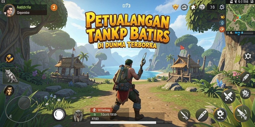 Screenshot menampilkan petualangan mendebarkan di dunia D73 yang luas.