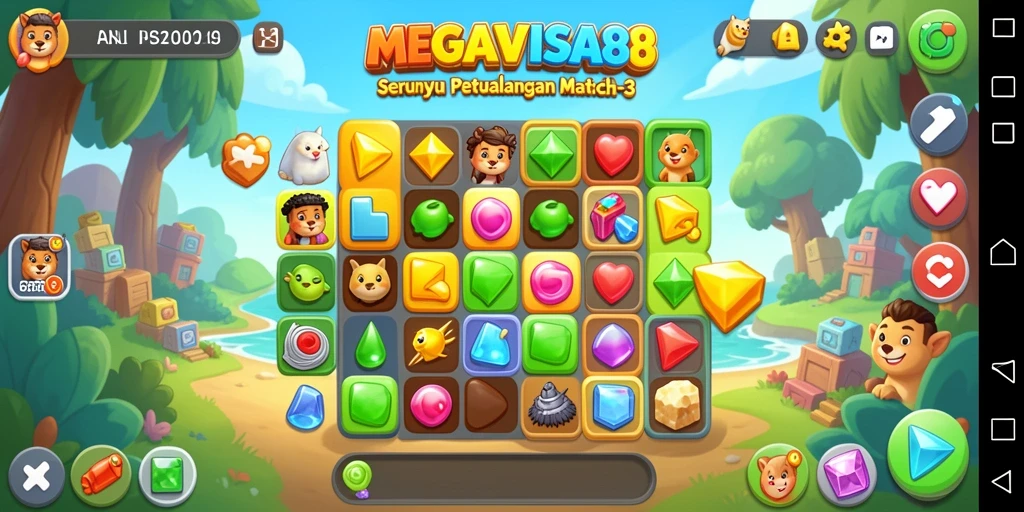 Screenshot MEGAVISA88 menampilkan gameplay seru permainan Match-3.