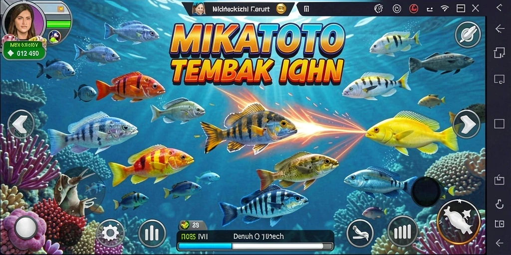 Screenshot gameplay MIKATOTO menampilkan aksi menembak ikan yang seru.