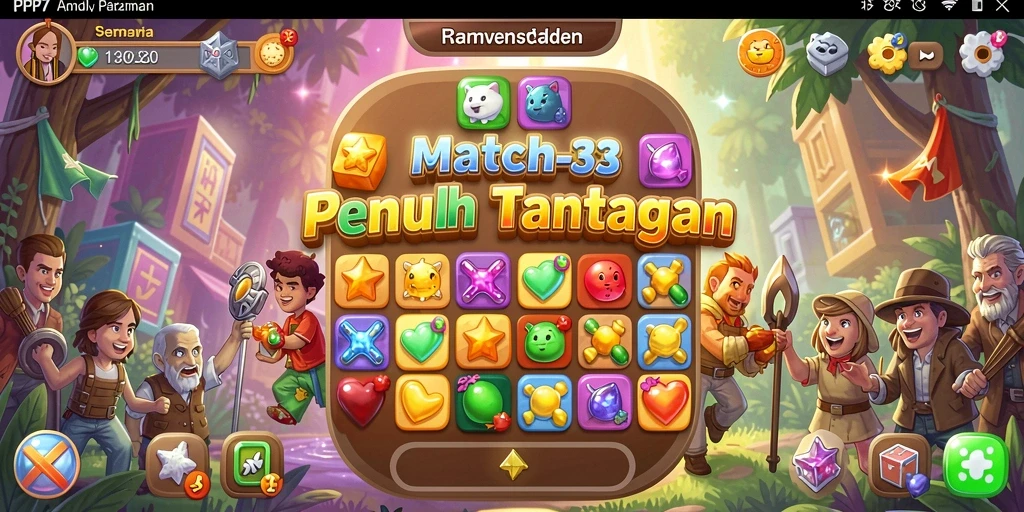 Screenshot gameplay PP7 dengan elemen Match-3 yang menarik.