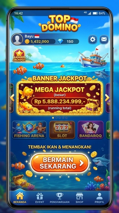 Tangkapan layar antarmuka pengguna topdomino yang menarik.
